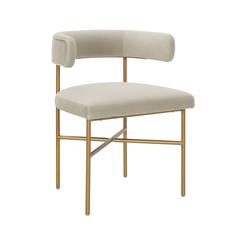 Cream Velvet Dining Chair with Gold Legs and Fiber-Wrapped Foam Seat