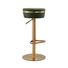 Malachite Green and Gold Adjustable Bar Stool with Fiber-Wrapped Foam Seat