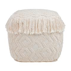 Inca Pouf Tassled Edges With Geometric Patterns