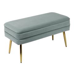 Sea Blue Velvet Storage Bench with Gold Leg Detailing for Living Room