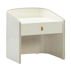 Cream Lacquer Nightstand with Soft Close Drawers and Acacia Legs