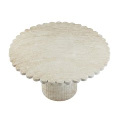 Washed Travertine Round Dining Table, Indoor Outdoor, Seats 6