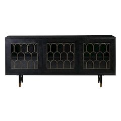 Acacia Wood Buffet Cabinet with Storage, Sideboard and Iron Legs, Black