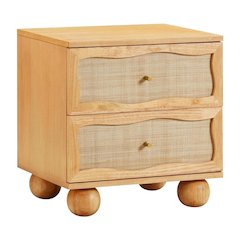 Wood and Rattan Wavy Nightstand with Soft Close Drawers