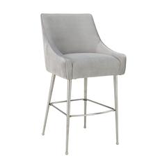 Beatrix Pleated Light Grey Velvet Counter Stool