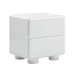 White Nightstand with Rubberwood Legs and Spacious Drawer Storage
