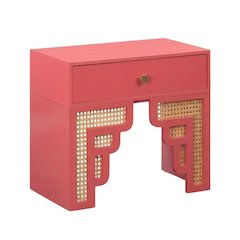 Pink Rattan Nightstand with Soft Close Drawer and Mdf Legs
