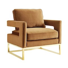 Cognac Velvet Armchair With Gold Legs And Foam Cushioning For Living Room