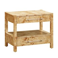 Handmade Acacia Wood Night Stand With  2 Drawers In Light Brown Burl Finish