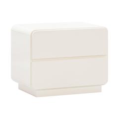 Cream Nightstand with Soft Close Drawers and Acacia Legs