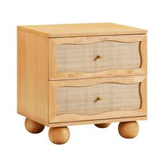 Grappa Natural Wood & Rattan Wavy Nightstand