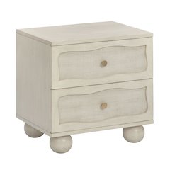 Grappa Whitewashed Wood & Raffia Wavy Nightstand