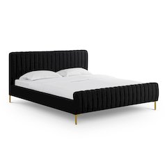 Angela Black Upcycled Linen King Bed