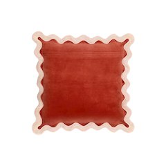 Scalloped Edge Cream and Rust Cotton Velvet Throw Pillow