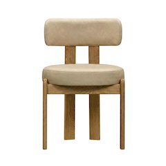 Faux Leather Dining Chair with Oak Legs for Dining Room, Cream