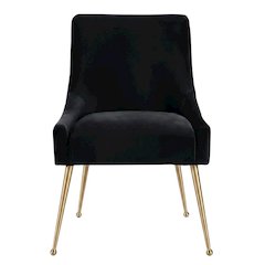 Velvet Upholstered Dining Chair with Gold Legs, Black