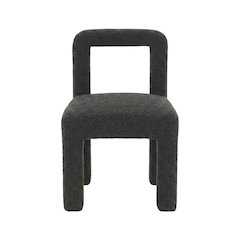 Boucle Upholstered Dining Chair with Pine Legs for Kitchen or Dining Room, Black