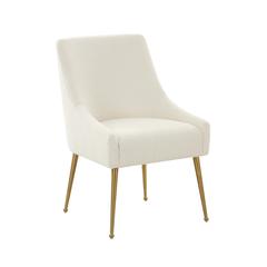 Cream Boucle Side Chair with Gold Legs and Fiber-Wrapped Foam Seat