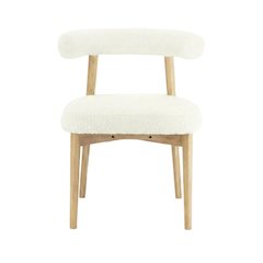 Boucle Accent Chair with Ash Wood Legs for Living Room or Bedroom, Cream