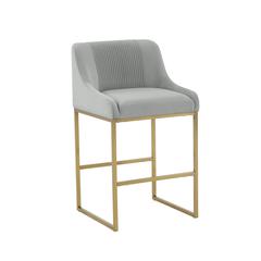 Grey Pleated Velvet Counter Stool with Gold Legs and Modern Design