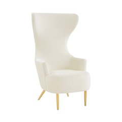 Beige Velvet Wingback Chair With Gold Frame And Channel Tufted Back