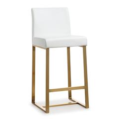 Contemporary White and Gold Steel Counter Stool Set with Cushioned Seats