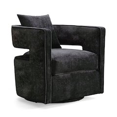 Black Velvet Swivel Accent Chair With Rounded Backrest For Living Spaces