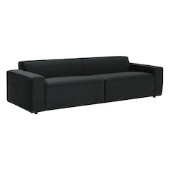 Black Velvet 3 Seater Couch With Piped Detailing And Wide Arm Profile
