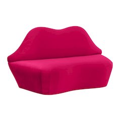 Hot Pink Velvet Loveseat With Sculpted Back, A Unique Lips Sofa Design