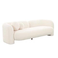 Beige Fluffy Round Couch For 6 With Faux Fur And Pillows, Modern Sofa Style