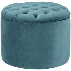 Queen Sea Blue Velvet Storage Ottoman