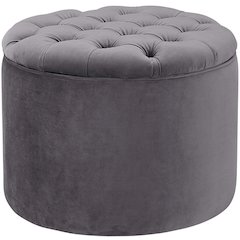 Queen Grey Velvet Storage Ottoman