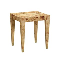 Brown End Table With Burl Veneer And Iron Frame, A Modern Side Table Design