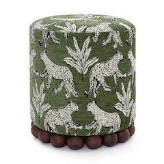 Dex Olive Green Leopard Jacquard Ottoman