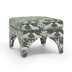 Raji Olive Green Leopard Jacquard Ottoman