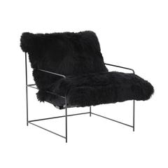 Sheepskin Accent Armchair with Black Iron Legs and PP Fiber Fill