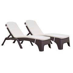 Roma Set of 2 Chaise Lounger w/cushion, Brown