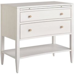 Elegant White Nightstand with Two Drawers and Pull-Out Shelf Design