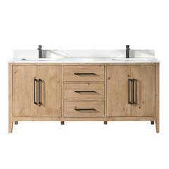 Double Bathroom Vanity in Weathered Fir with Stone Countertop without Mirror