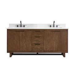 72" Double Bathroom Vanity in Brown Brushed Oak with Grain White