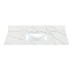Arbios 48. in Quartz Stone Vanity Top in Calacatta White with White Sink