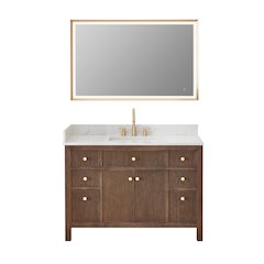 Single Bathroom Vanity in Brown Oak Grain White Engineered Stone Countertop