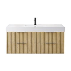 Single Bathroom Vanity in Nature Brown White Artificial Drop-in Sink