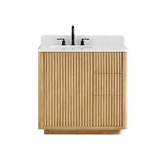 36" Single Bathroom Vanity in Washed Light Brown with Grain White