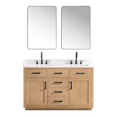 54" Double Bathroom Vanity in Light Brown with Grain White