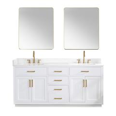 72" Double Bathroom Vanity in White with Mirror