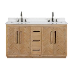 60" Double Bathroom Vanity Grain White Engineered Stone Countertop