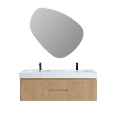 Double Bathroom Vanity in Light Brown White Artificial Drop-in Sink