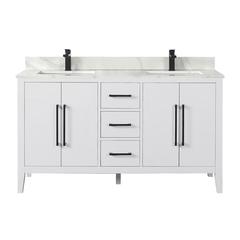 Double Bathroom Vanity in White with Stone Countertop without Mirror