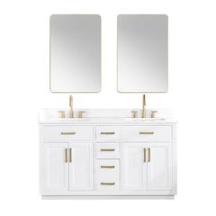 60" Double Bathroom Vanity in White with Mirror